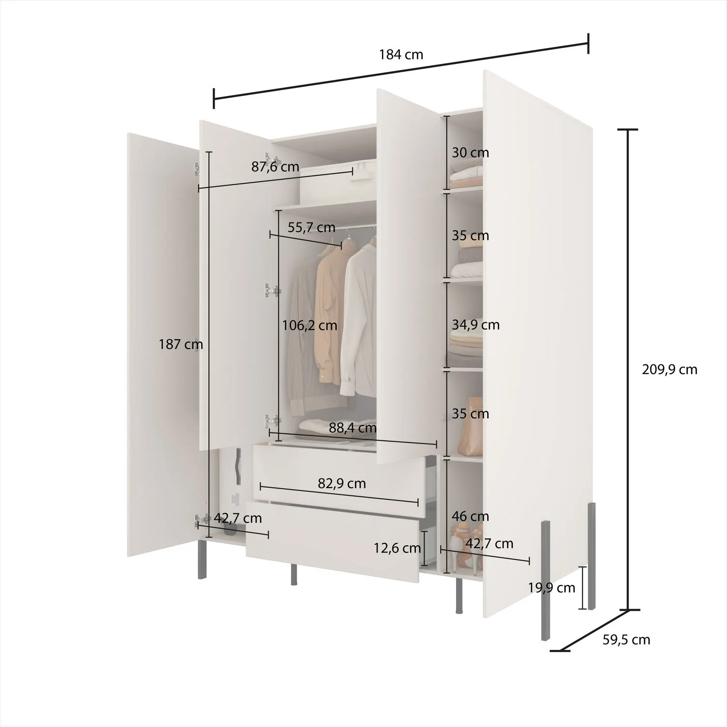 Szafa 4-drzwiowa z szufladami JUKON S 180x210 kaszmirowa — zdjęcie 7