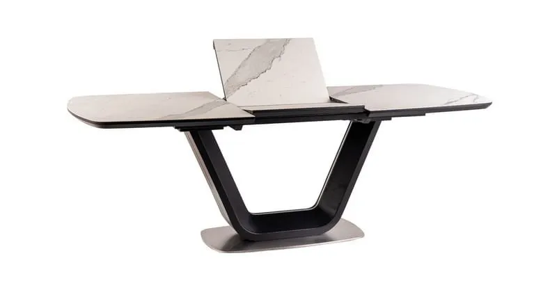 Stół rozkładany ARMANI CERAMIC 90x160(220) efekt białego marmuru stelaż szary MDF+ stal szczotkowana - ARMANIBC160