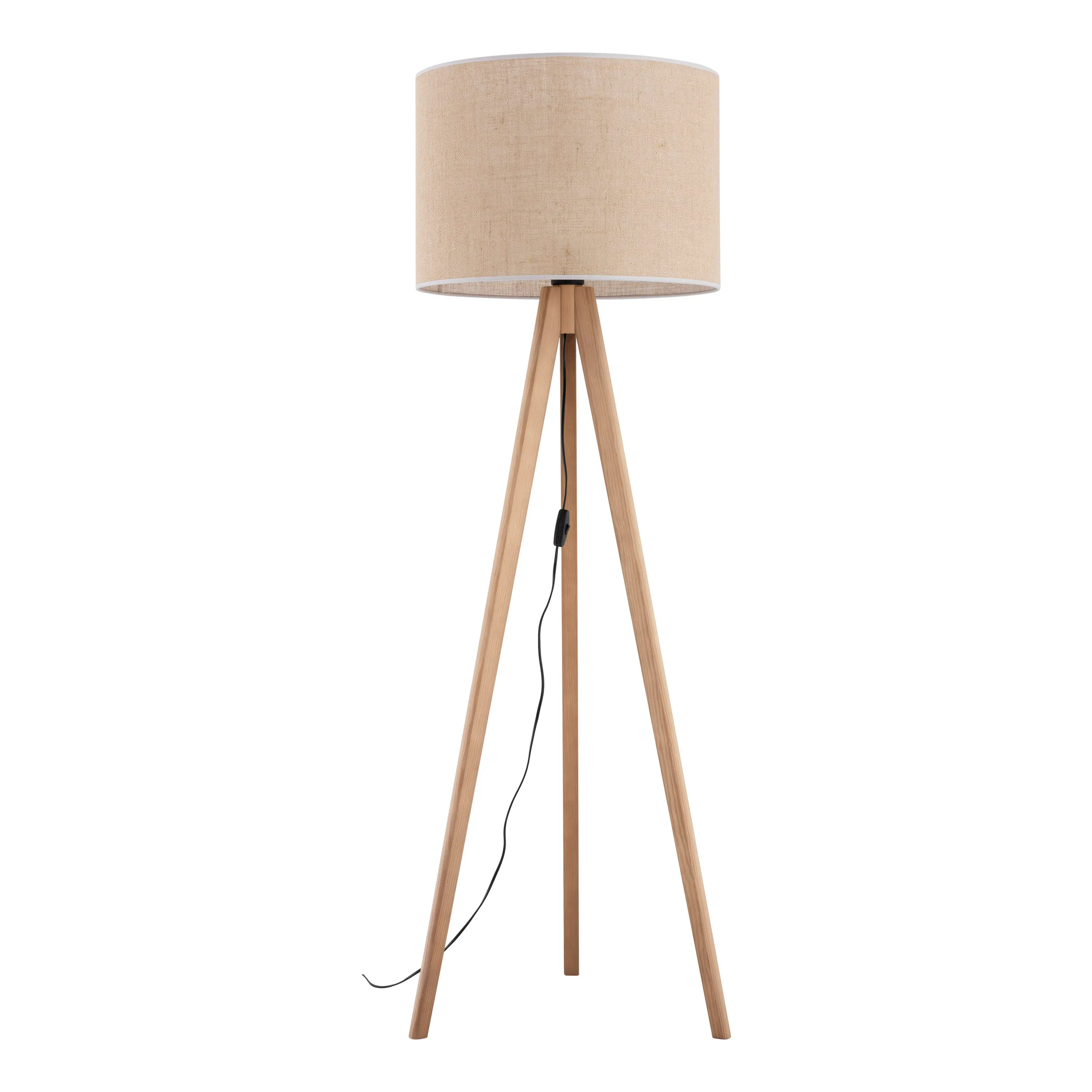 Lampa podłogowa GRAND sosnowe jasne nogi brązowy abażur z tkaniny 145x50cm