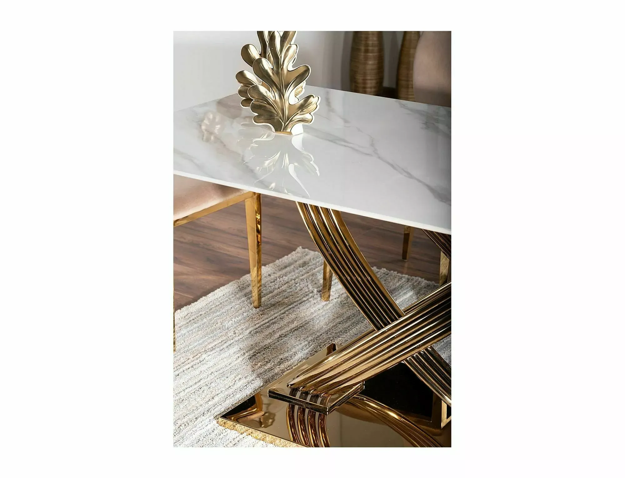 Stół nierozkładany HERMES 90x160 efekt marmuru biały połysk stelaż złoty - HERMESBZL160