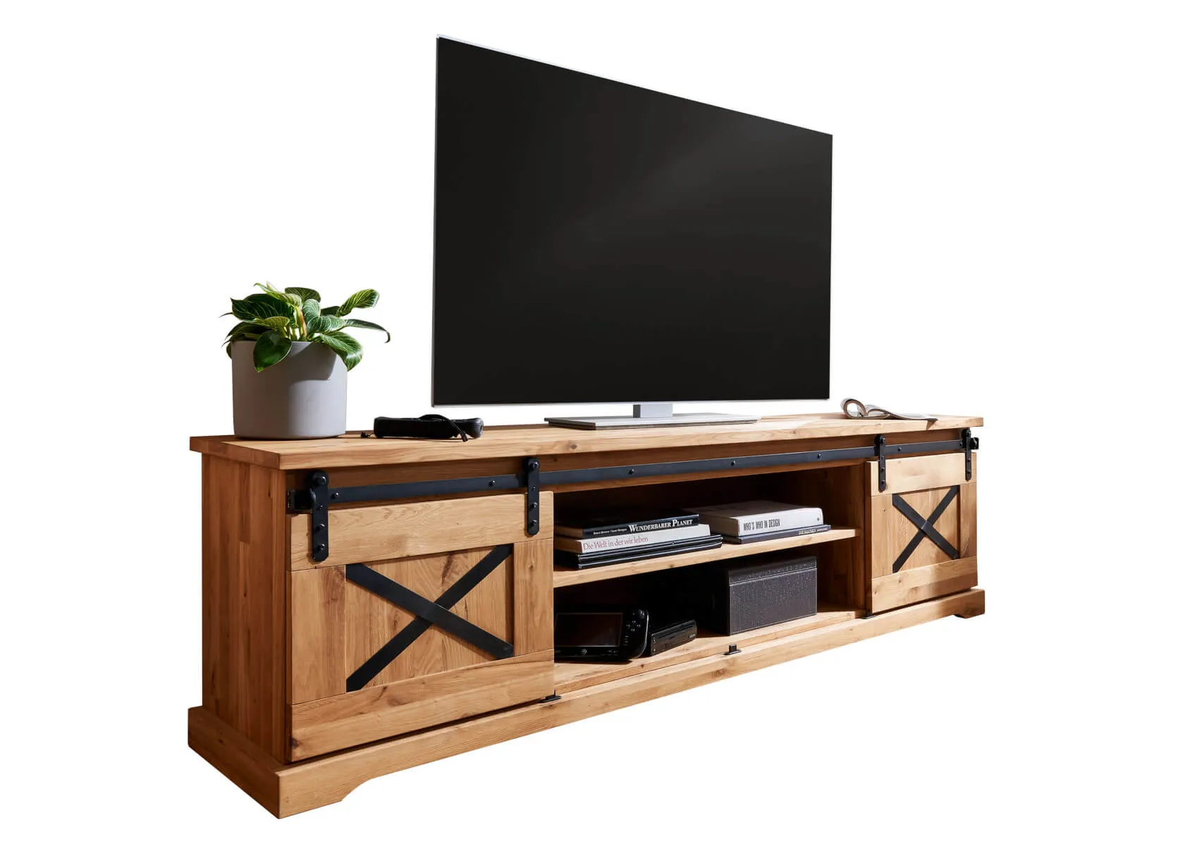 Szafka rtv dębowa TIDY 198 cm z półkami, dąb olejowany