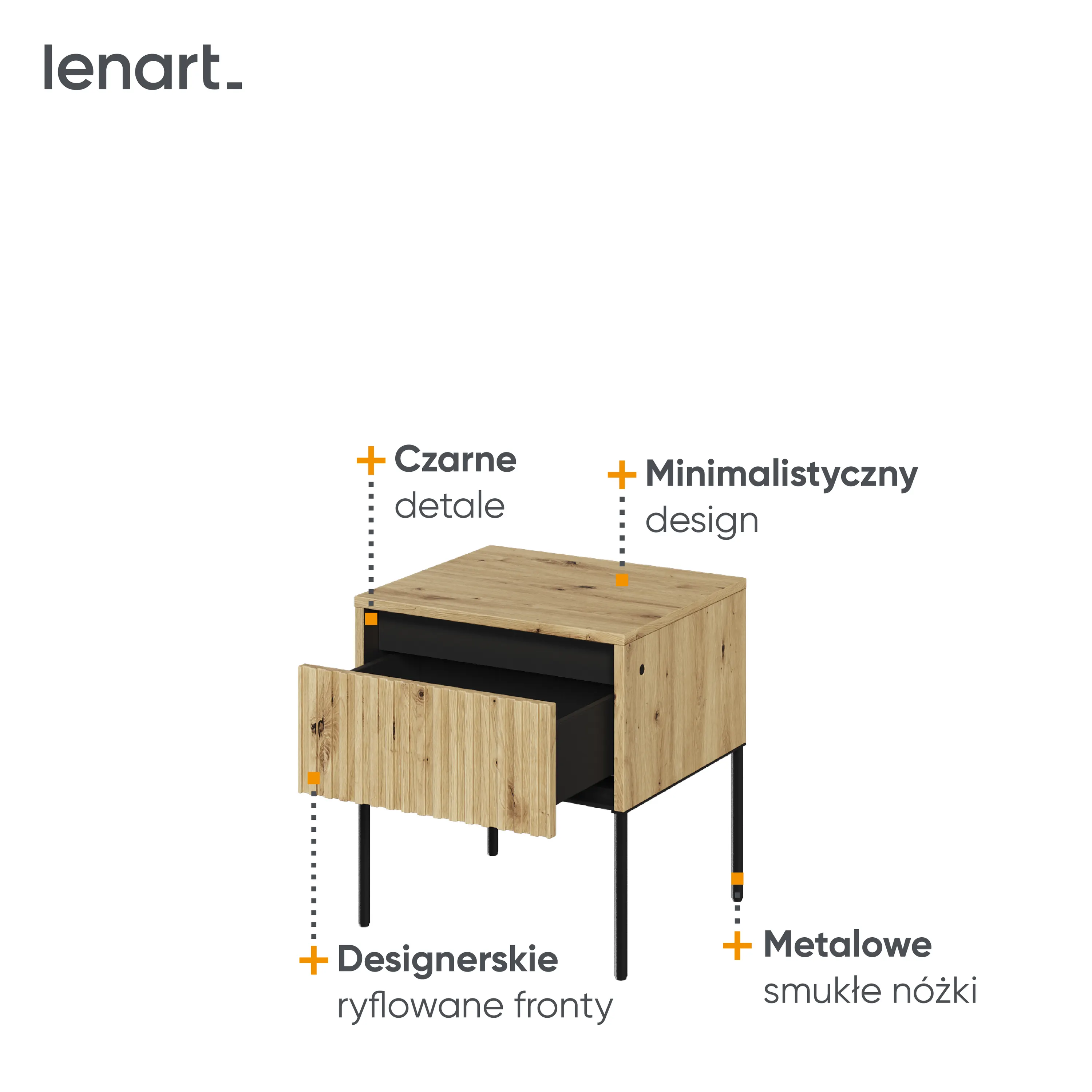 Szafka nocna z oświetleniem TREND TR-10 1S dąb artisan/czarny - TR10DAC-V2