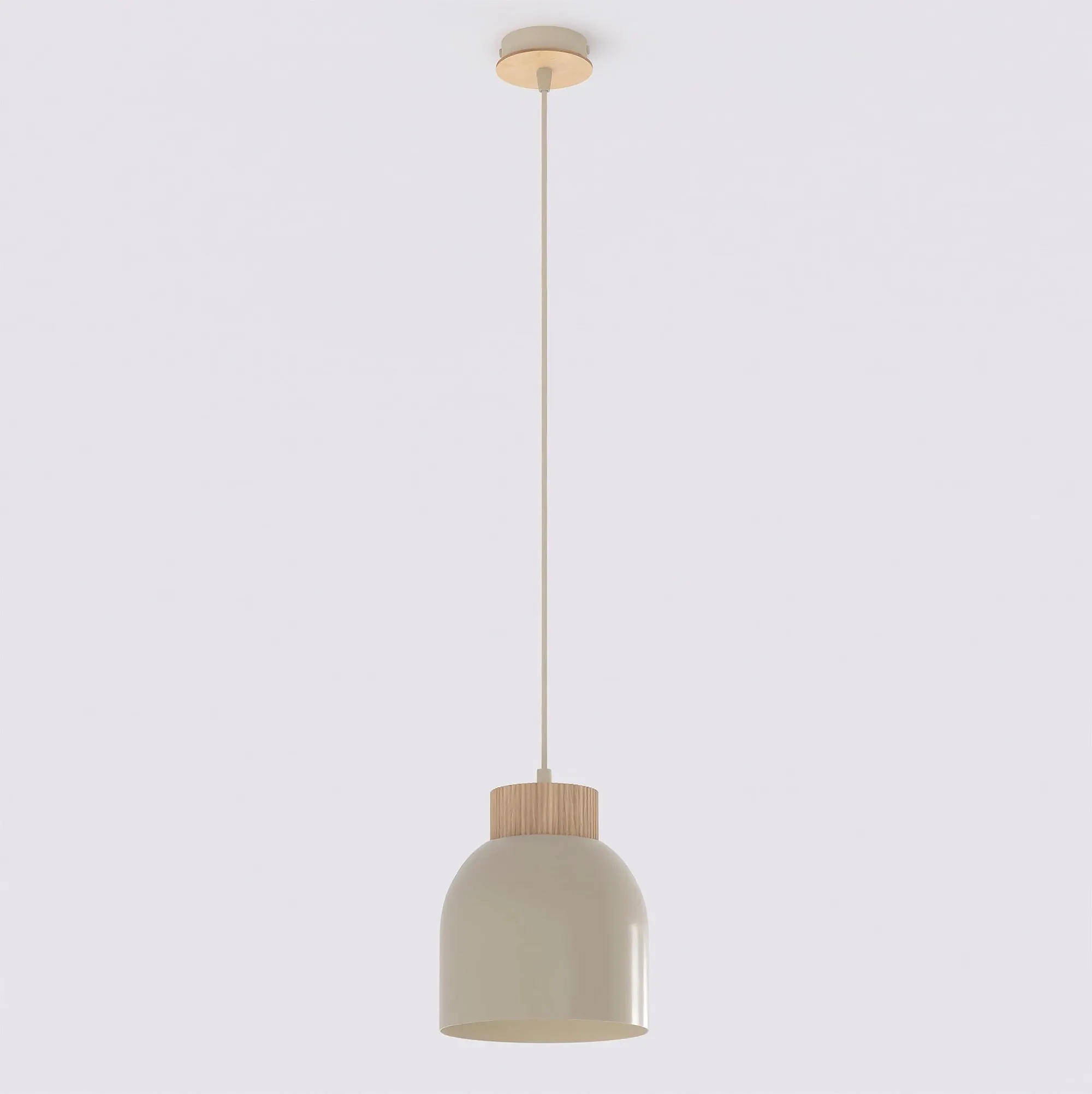 image lampa wisząca, lampa sufitowa, abażur drewniany, kolor beżowy, metalowy korpus