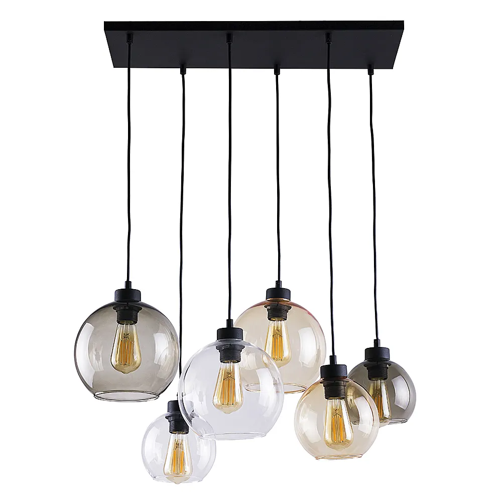 Lampa wisząca CUBUS czarna różnokolorowe bursztynowe szare transparentne klosze o różnych rozmiarach 160x68x38cm