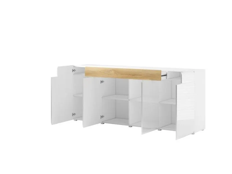 Komoda TOLEDO 25 czterodrzwiowa z szufladą biała san remo 208x82x39cm - 2494DW25
