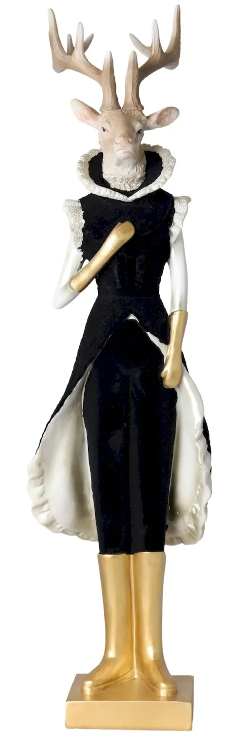Figurka zamszowa PANI RENIFER czarny złoty
