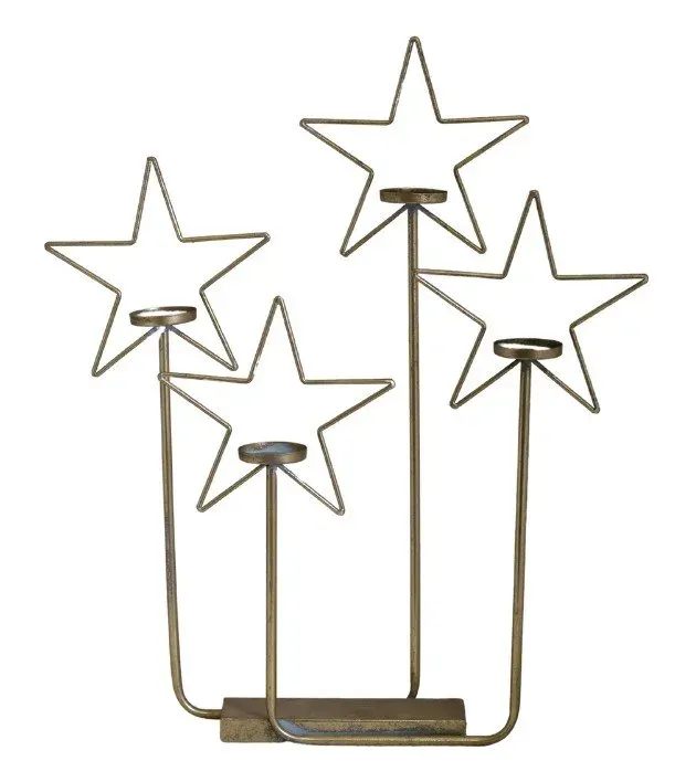 Świecznik adwentowy metalowy GWIAZDKI złoty
