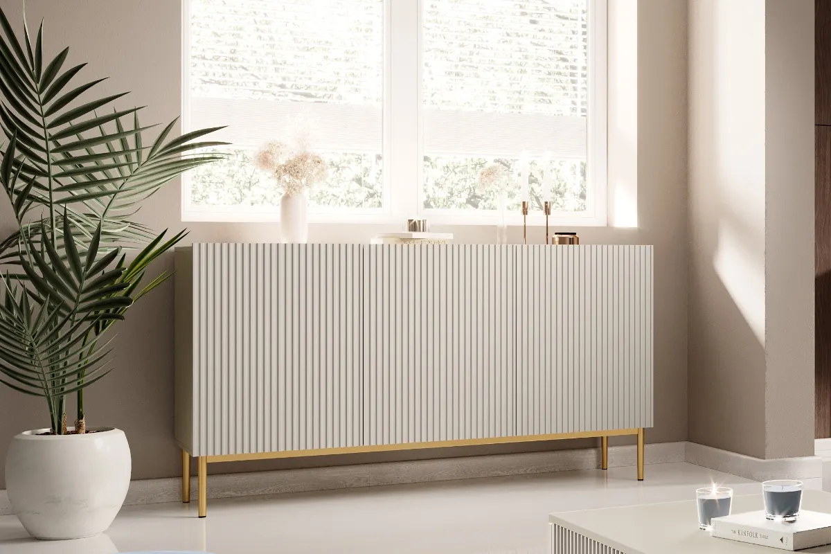 Komoda NICOLE 150 3-drzwiowa - kremowa / złoty stelaż - B_55552