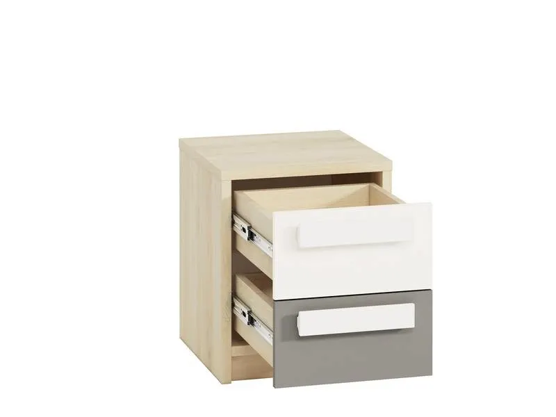 Szafka nocna z 2 szufladami DROP 13 młodzieżowa buk fjord, biały, szary - 1DROP1301-001