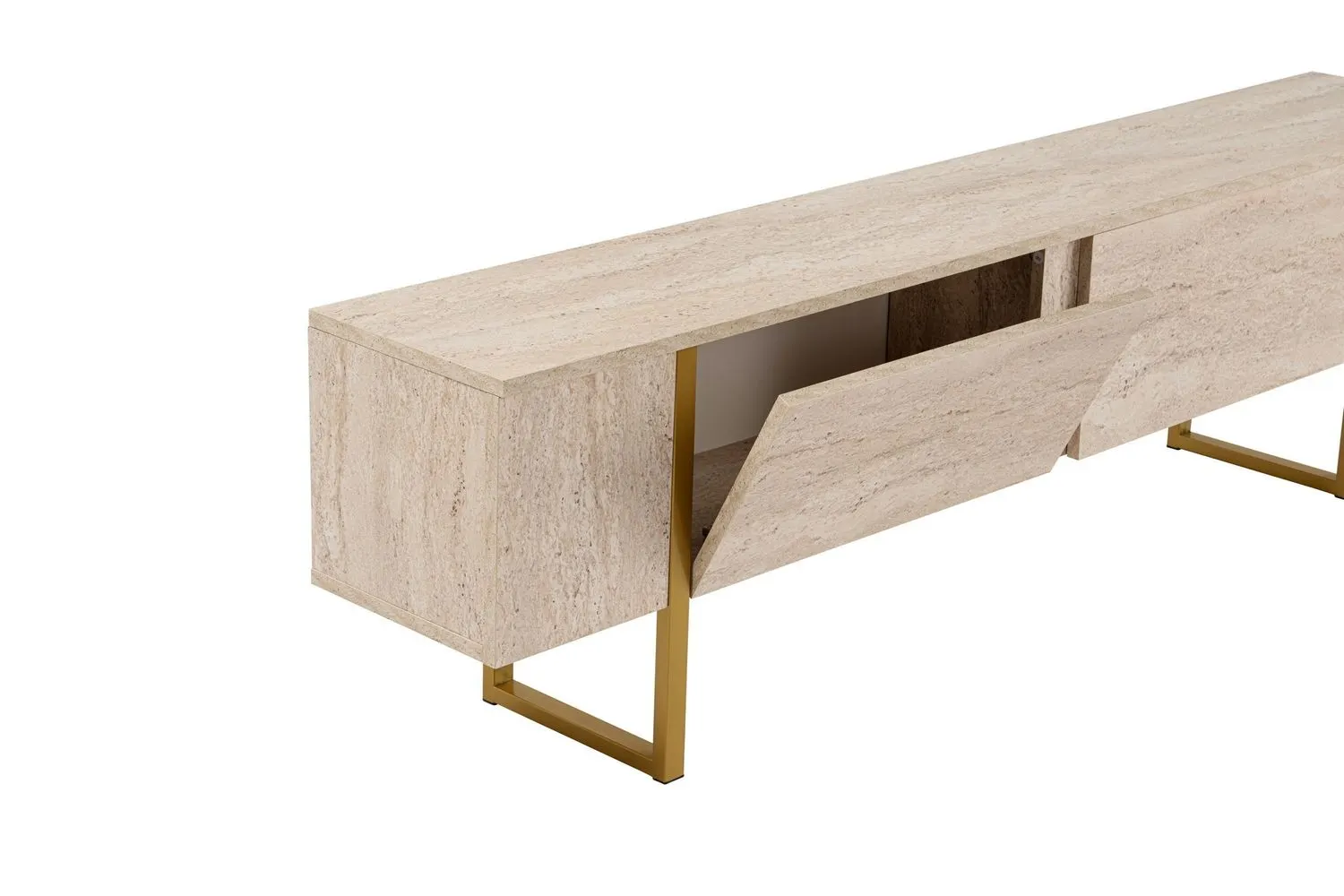 Szafka RTV 2-drzwiowa SERENITY 180 cm trawertynowa złoty stelaż