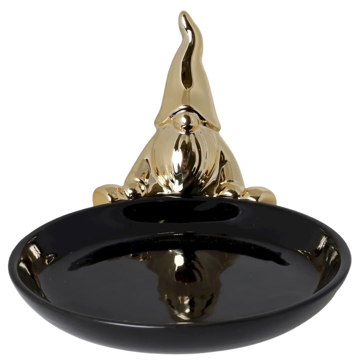 Talerz ceramiczny ZE ZŁOTYM KRASNALEM czarny