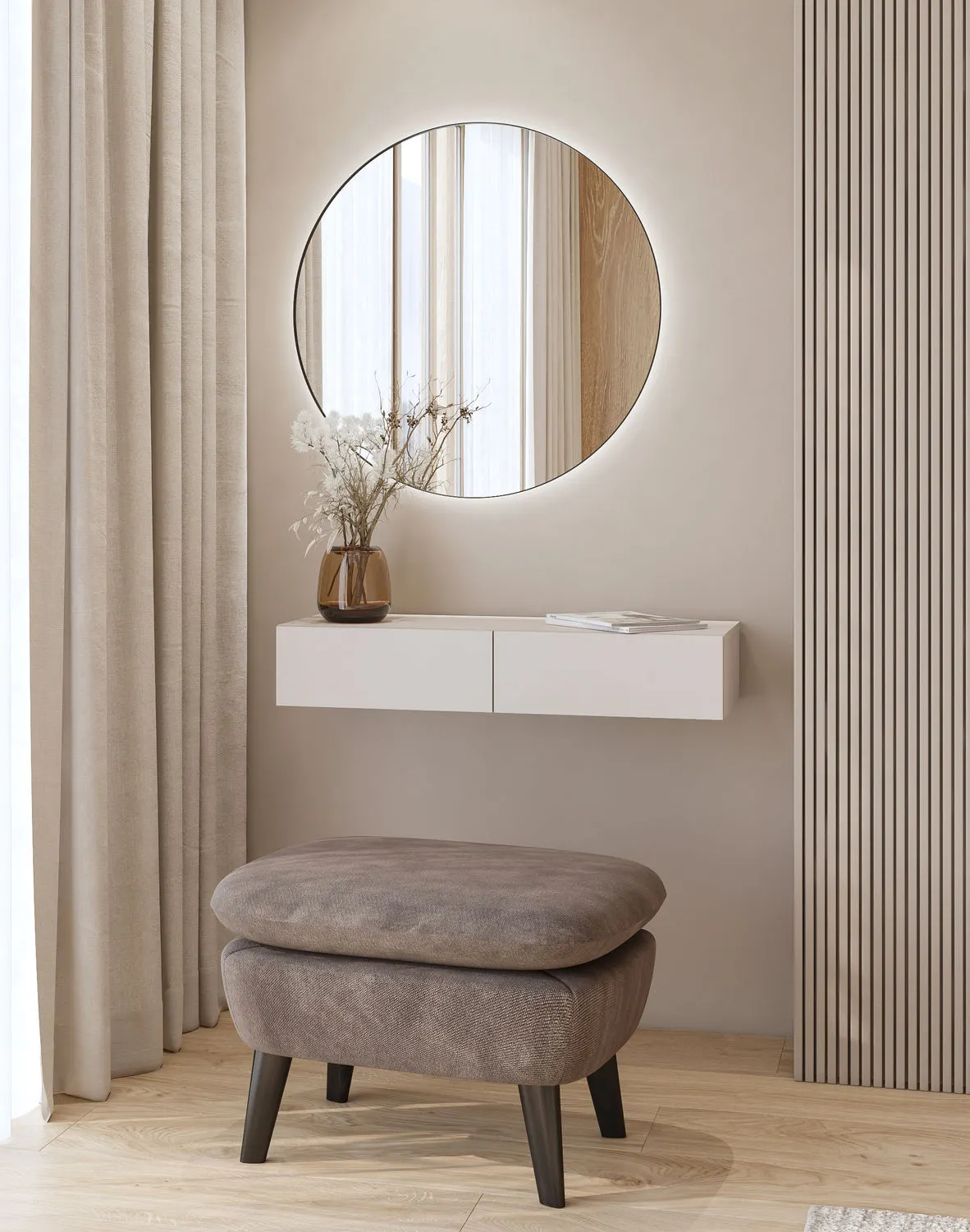 Toaletka wisząca z okrągłym lustrem JUKON S kaszmirowa - 24KSND59