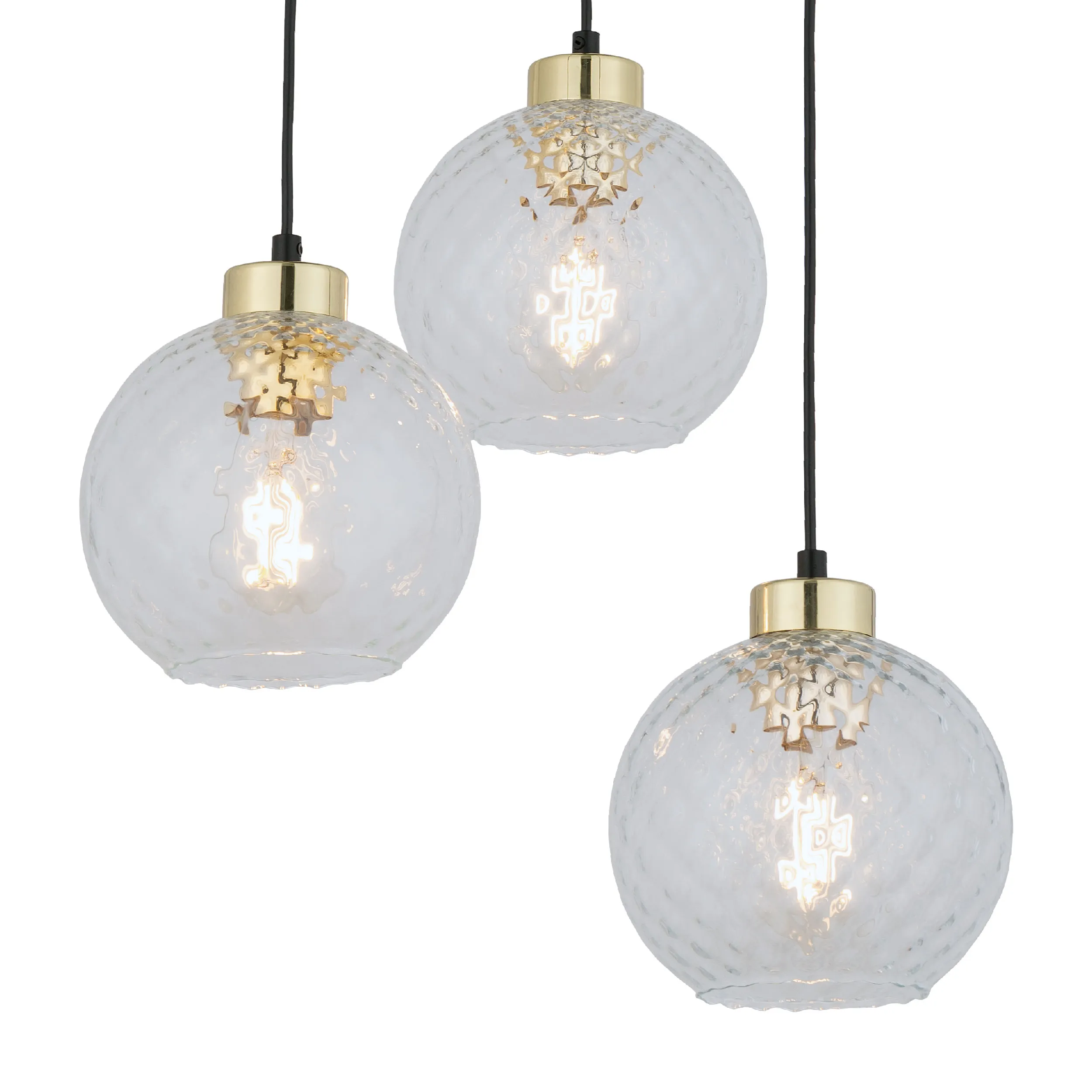 Lampa wisząca DEVON czarna ze złotymi elementami kryształowymi okrągłymi kloszami 110x42cm - TK_4586