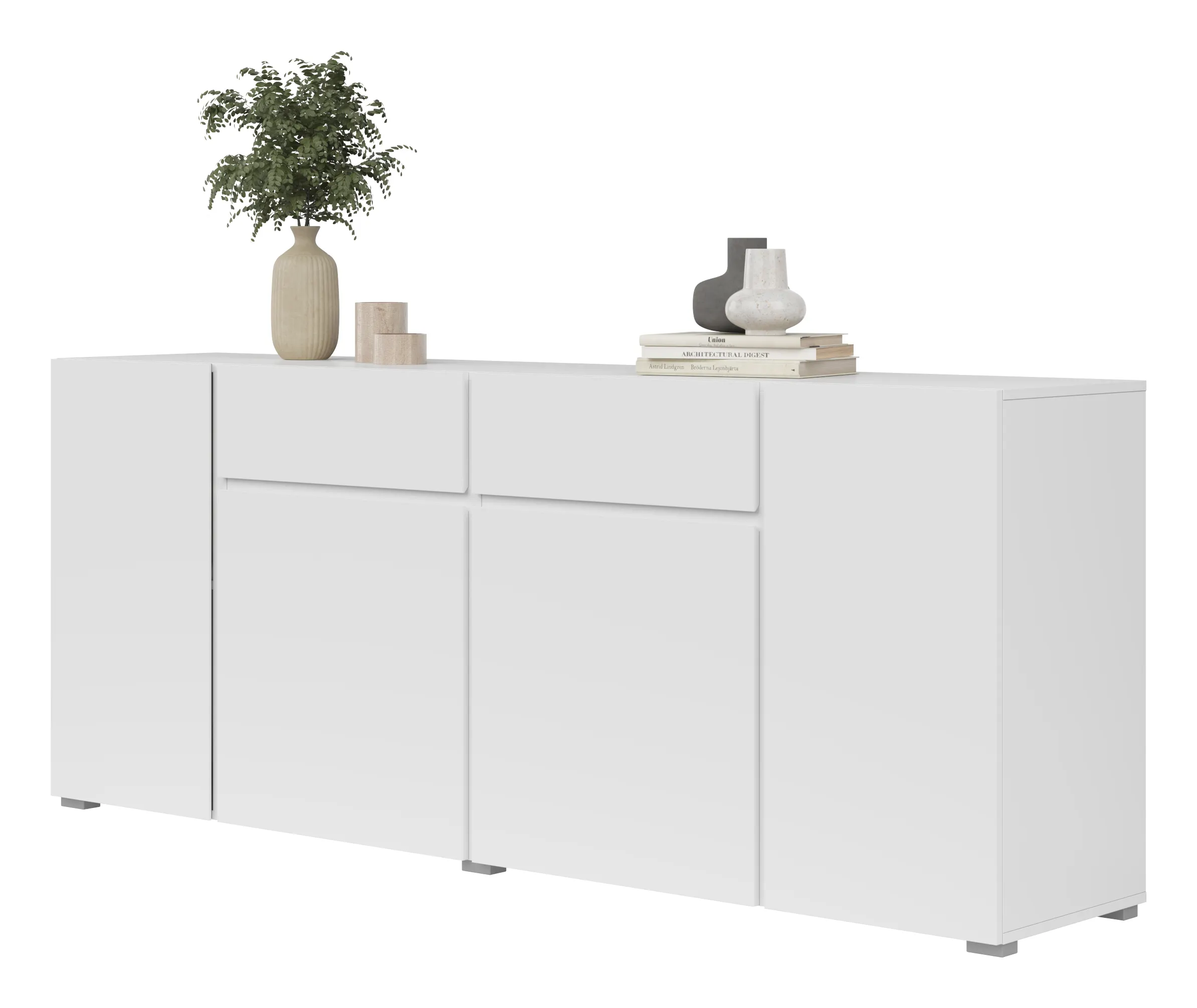 Komoda 4-drzwiowa z 2 szufladami ASYMETRIC 47 biała - 2497OA47