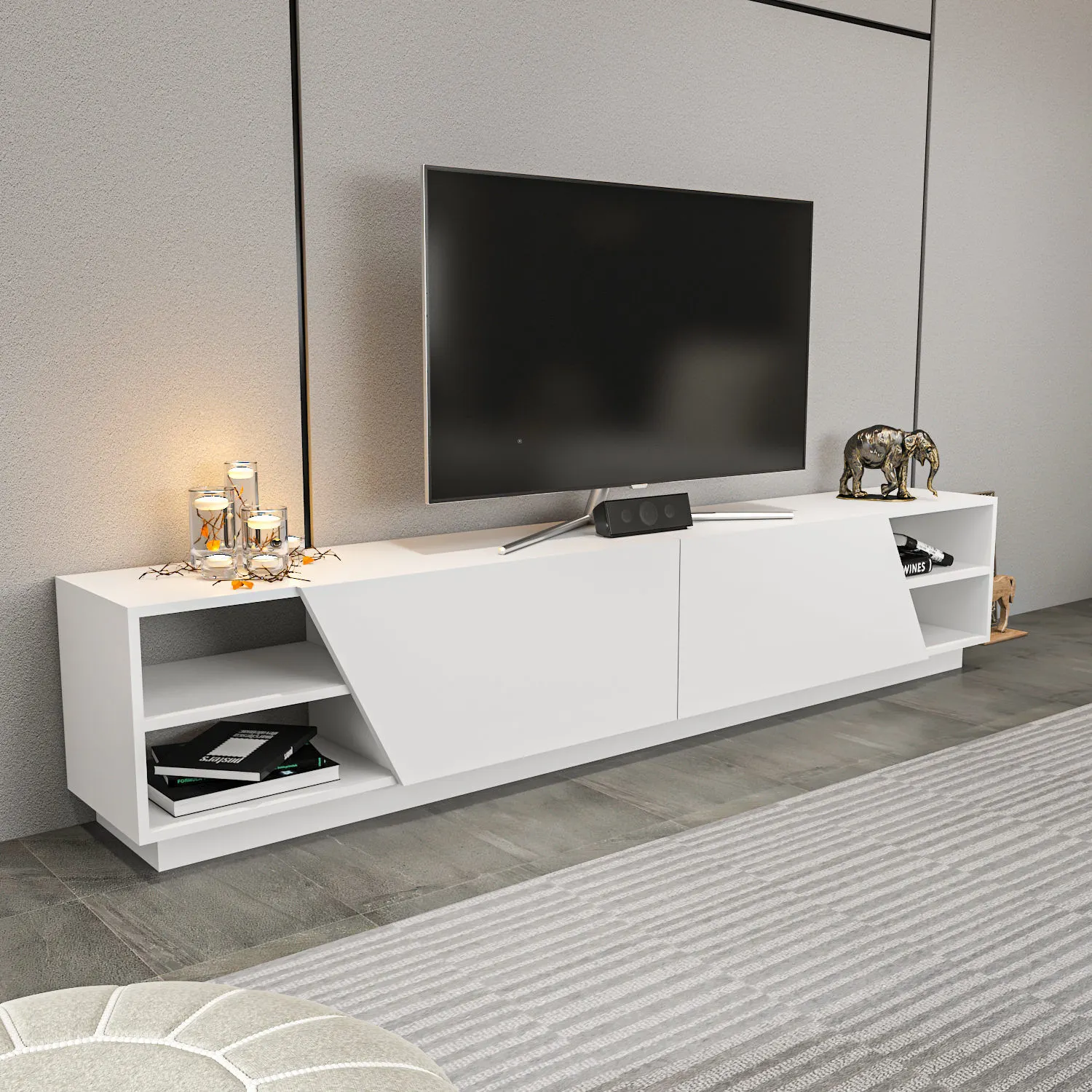 Szafka RTV 2-drzwiowa RHODES 240 cm biała — zdjęcie 5