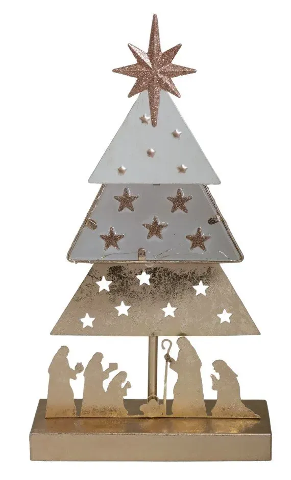 CHOINKA metalowo-szklana z szopką LED 8825 złoto-beżowa CHOINKA metalowo-szklana z szopką LED 8825 złoto-beżowa