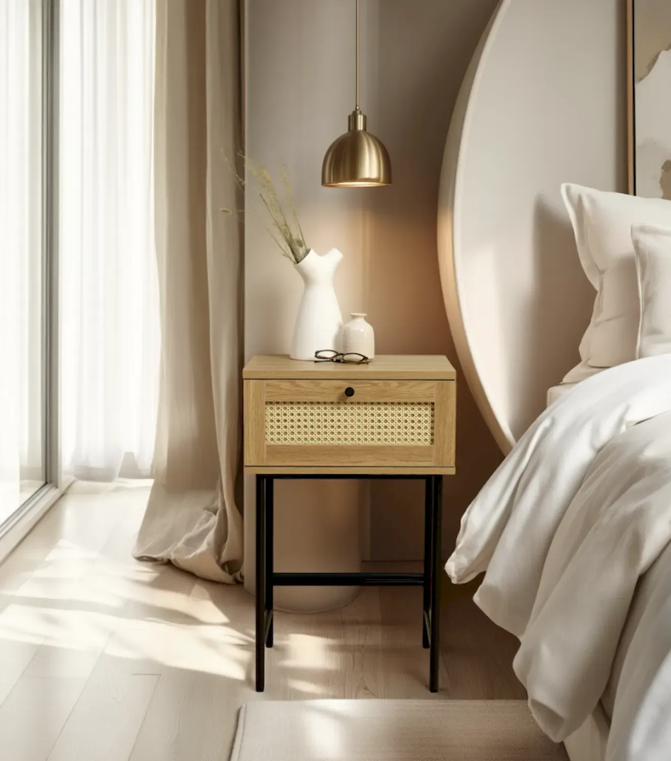 Szafka nocna PENSACOLA z szufladą - efekt dębu, naturalny - UN_44672023