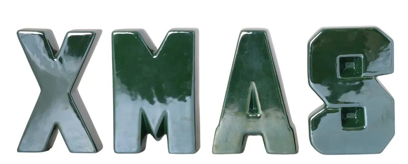 LITERY napis ceramiczny "XMAS" zielony LITERY napis ceramiczny "XMAS" zielony