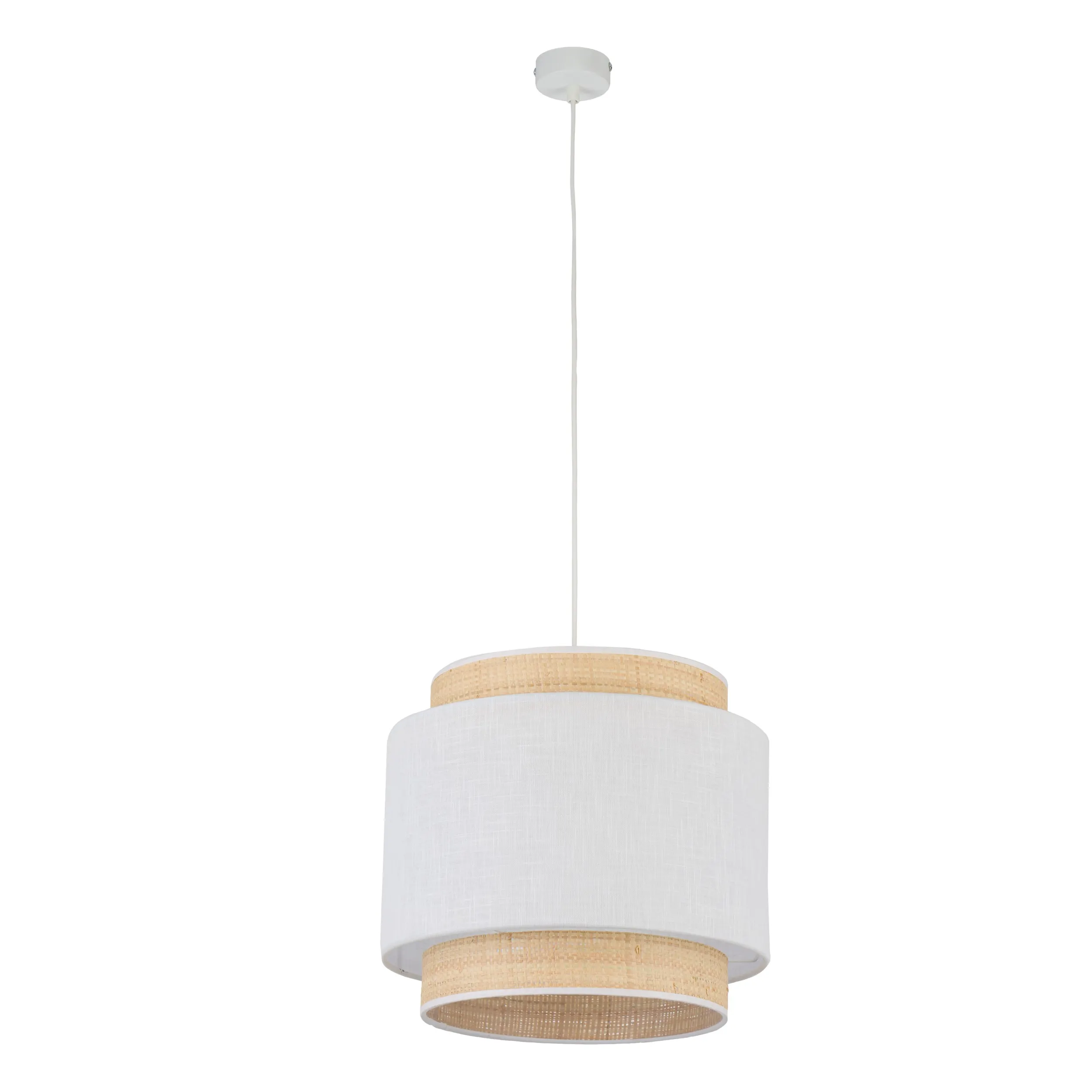 Lampa wisząca BOHO biała z brązowym elementem z tkaniny plecionki 175x38cm