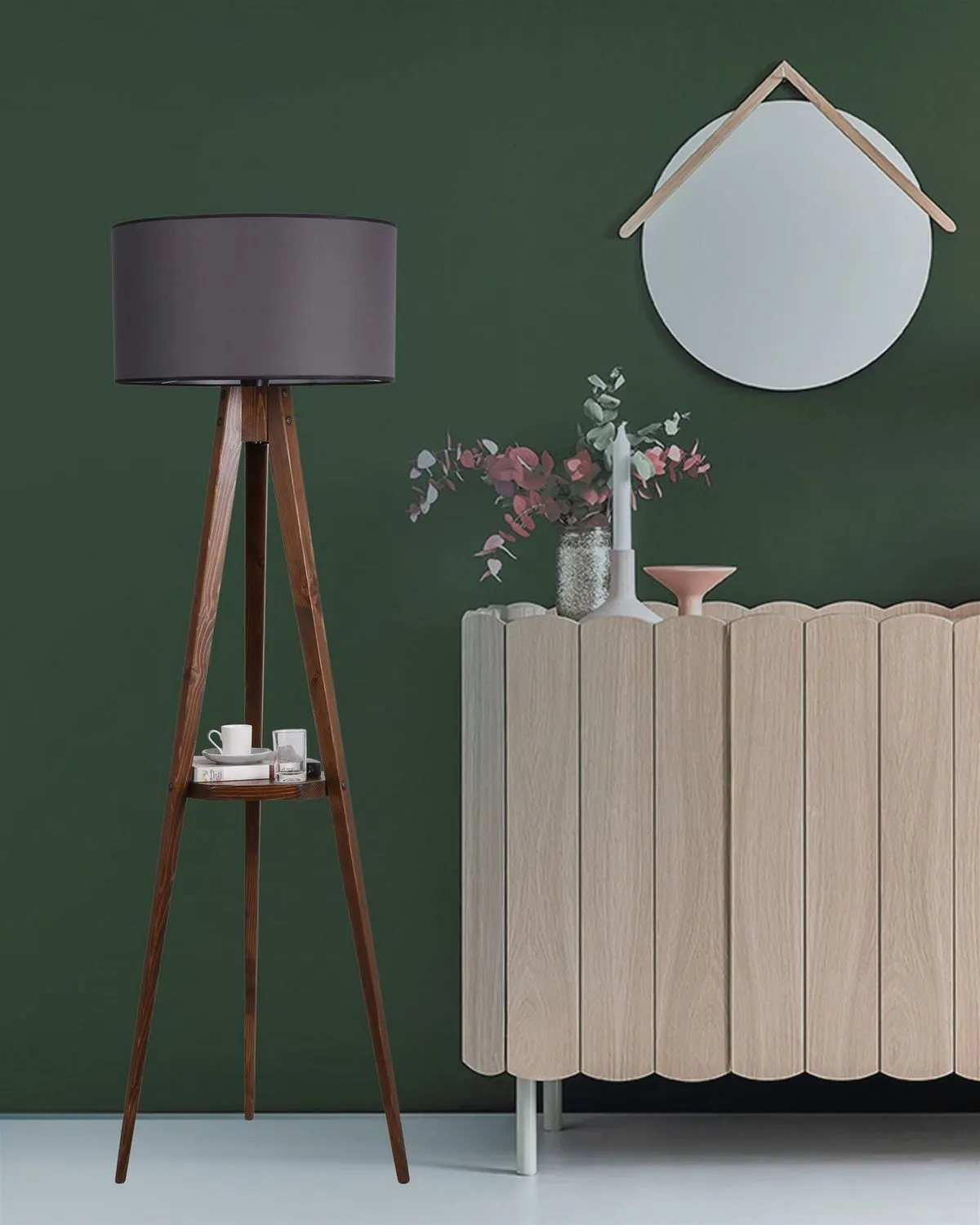 Lampa podłogowa CYLINDER 176cm ciemnoszara kolor podstawy orzech - ASI_534LUN2169