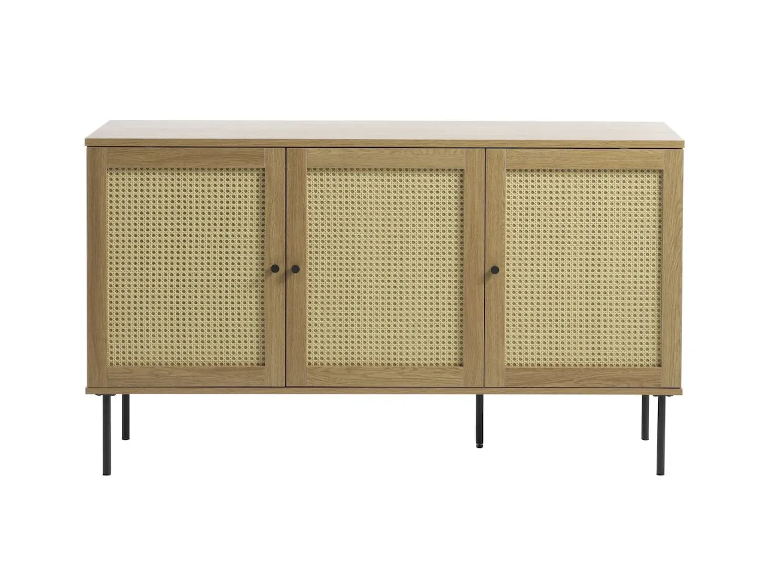 Komoda 3-drzwiowa PENSACOLA 140x80 cm rattan/efekt dębu