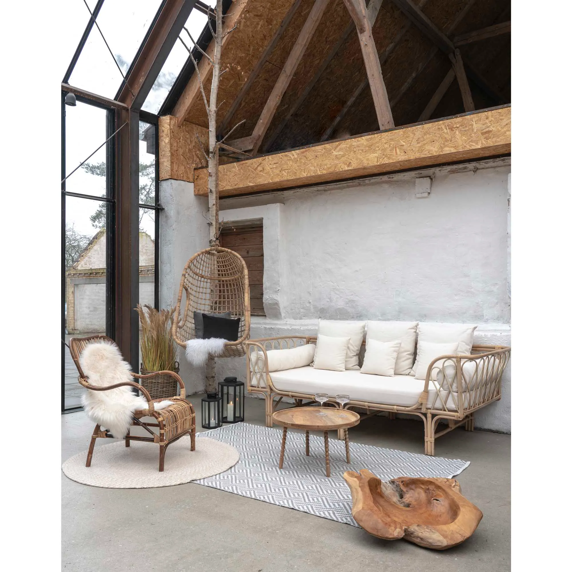 image meble ogrodowe, zestaw wypoczynkowy, rattan, sofa rattanowy, dywan