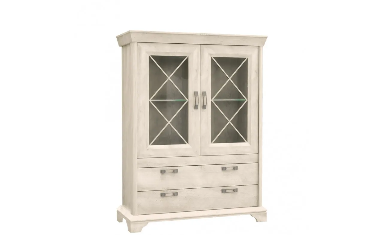 Witryna niska szklana 2-drzwiowa KASHMIR z szufladami beżowa Witryna niska szklana 2-drzwiowa KASHMIR z szufladami beżowa