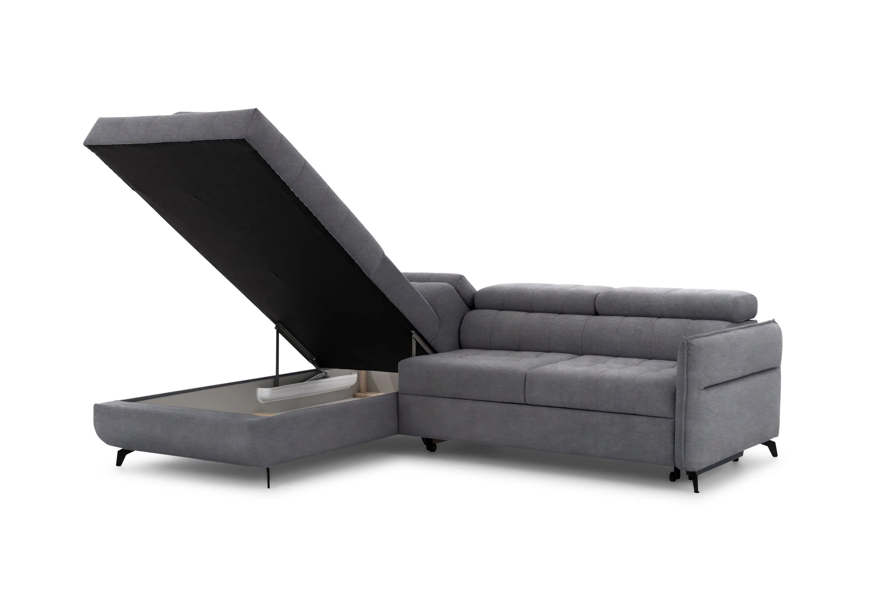 Narożnik rozkładany lewostronny ELARIAS (Cloud 82) 250x200 cm regulowane zagłówki i podłokietniki szary - B_162010