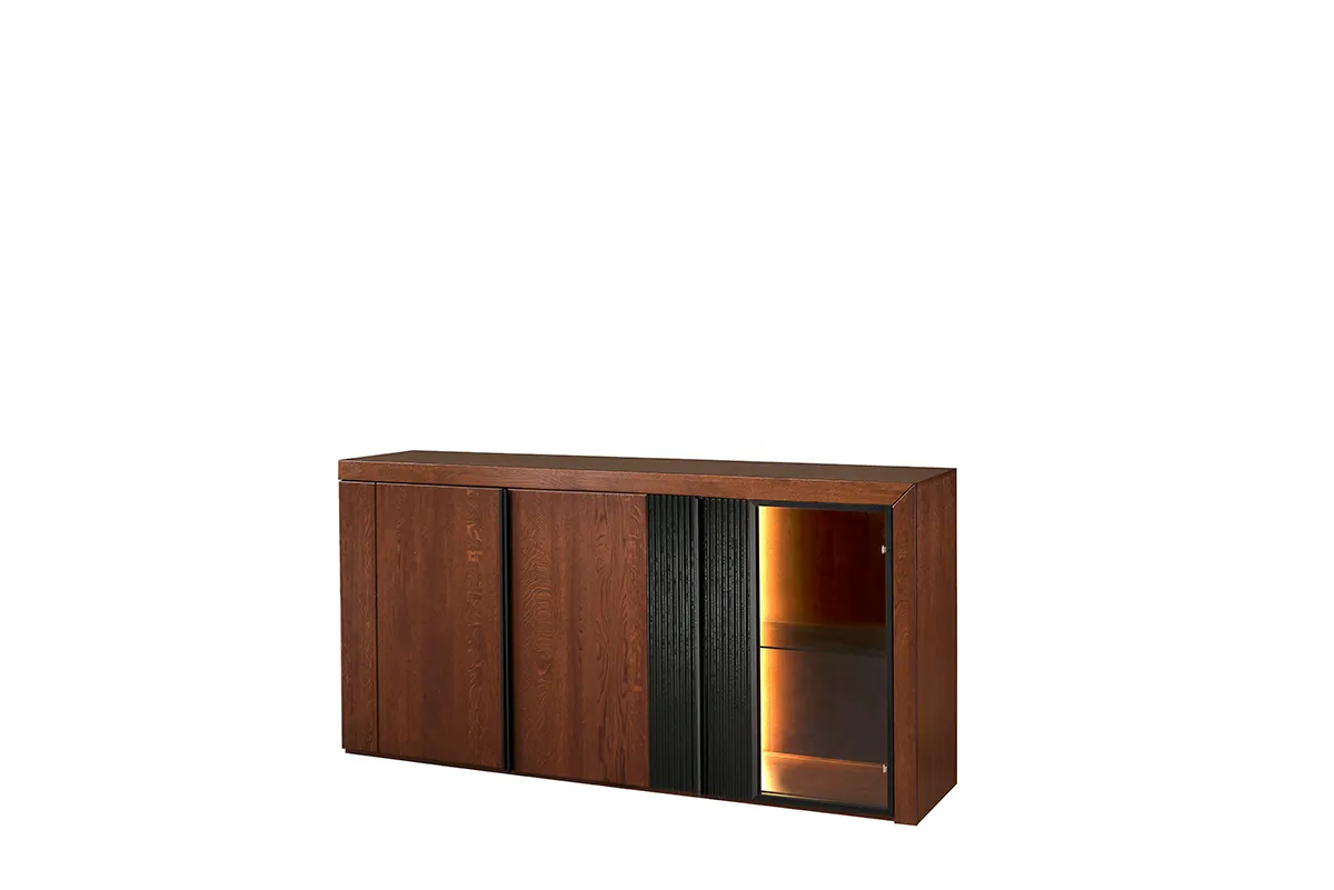 Komoda 3-drzwiowa PARIS 45 z przeszkleniem dąb antyczny czarny 182x90x42cm Meble, Kredens, Szafka, Szafa