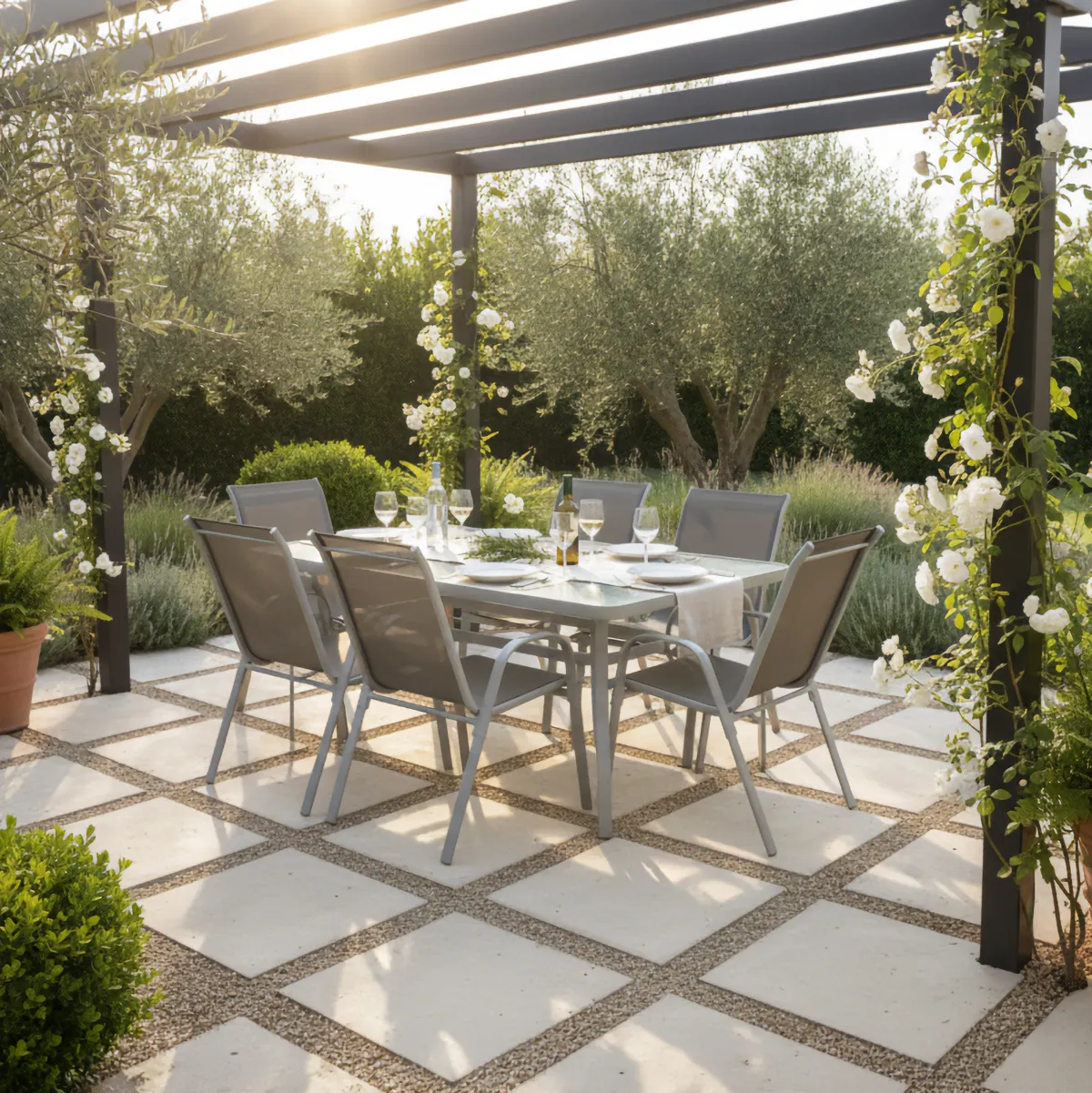 meble ogrodowe, stół, krzesła, patio, ogród