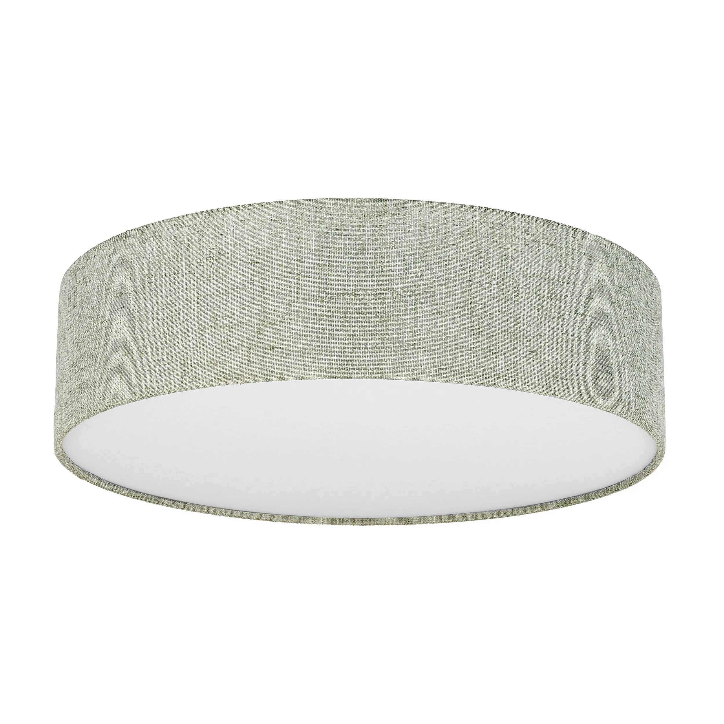 Lampa sufitowa EARTH zielona z tkaniny okrągła biały klosz 60x17cm