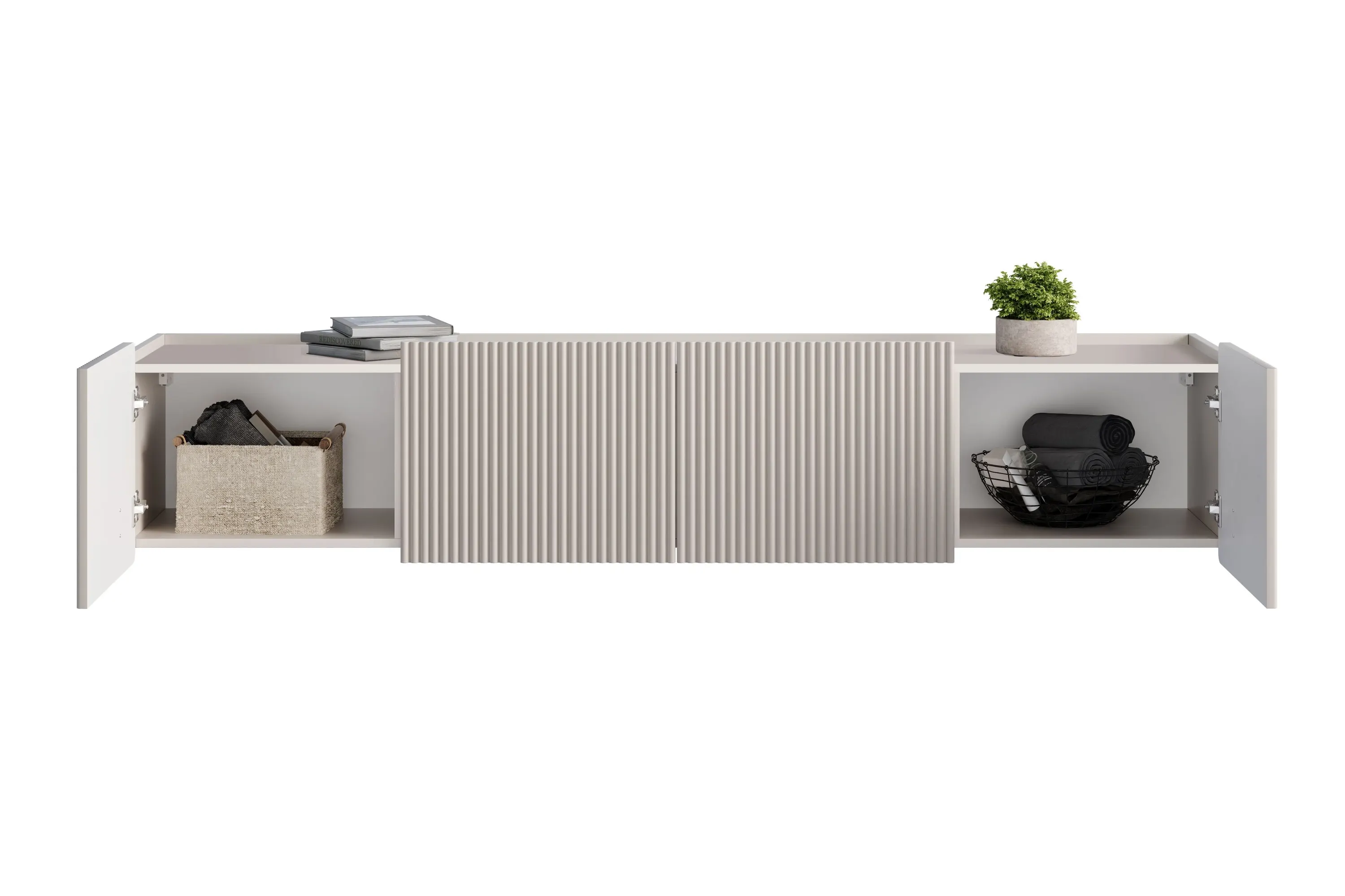 Szafka RTV wisząca MALMI 2-drzwiowa z 2 szufladami 200cm - kaszmirowy - złoty - B_167031