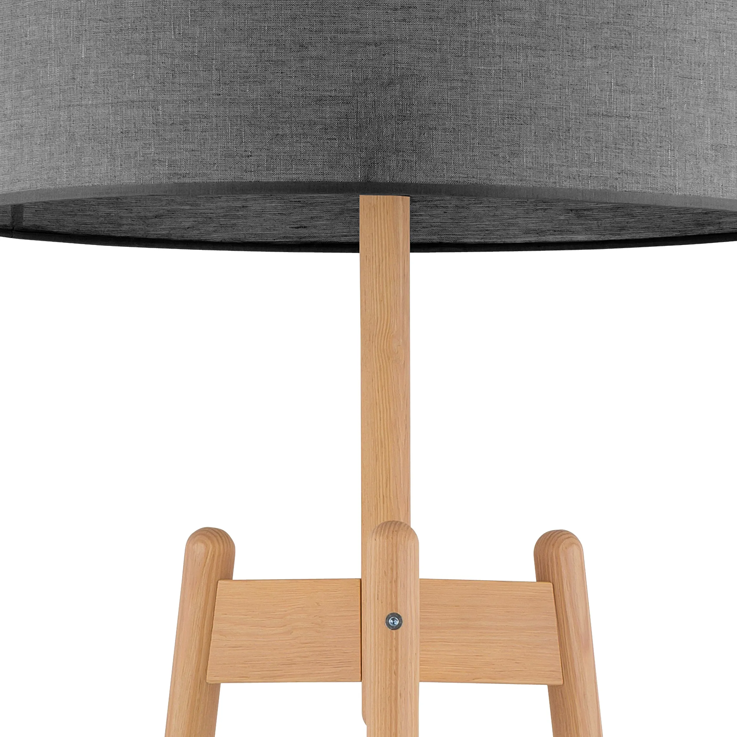 Lampa podłogowa PEREZ jasne sosnowe nogi czarny okrągły abażur z tkaniny 168x50cm - TK_5426