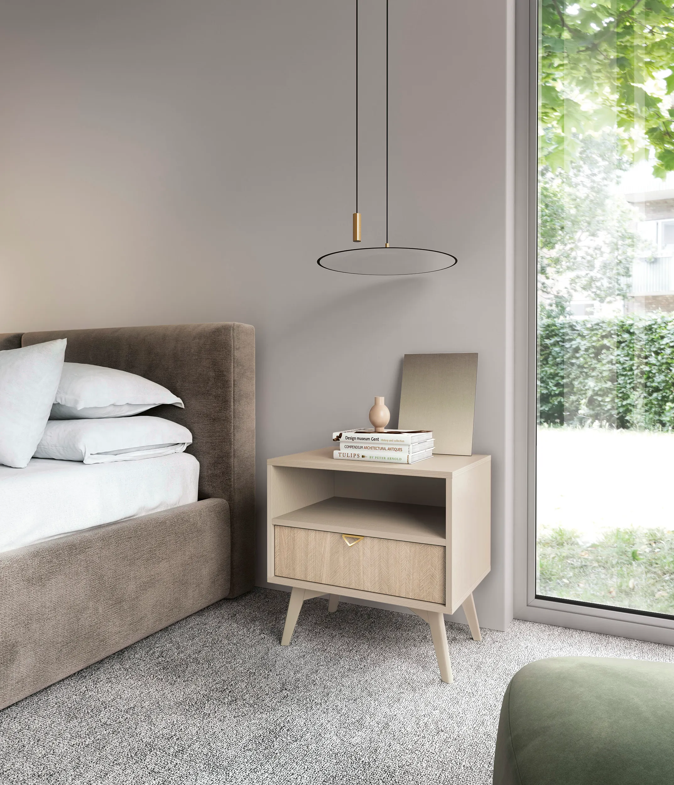 Szafka nocna z 1 szufladą FOREST Piaskowy, Jodełka - FOREST_S54_PIAS