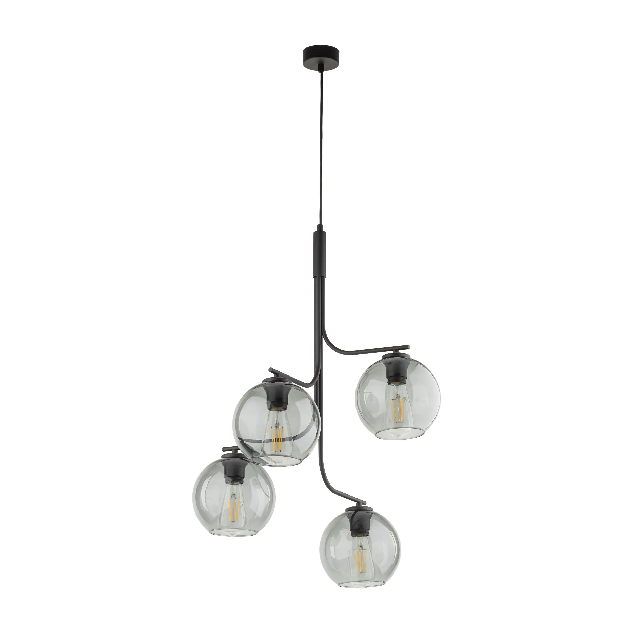 Lampa wisząca CESAR czarna z przyciemnianymi transparentnymi okrągłymi kloszami 150x58cm