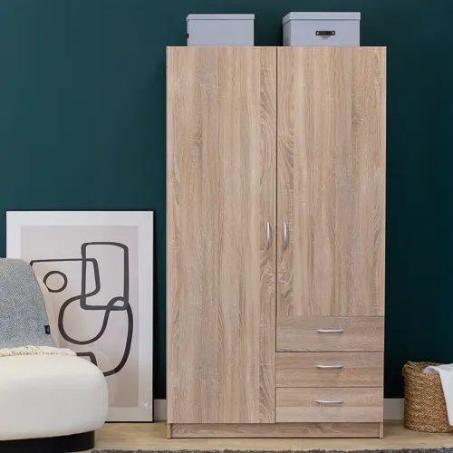 Szafa 2-drzwiowa z 3 szufladami GAYA 97cm dąb sonoma - INT_5002709