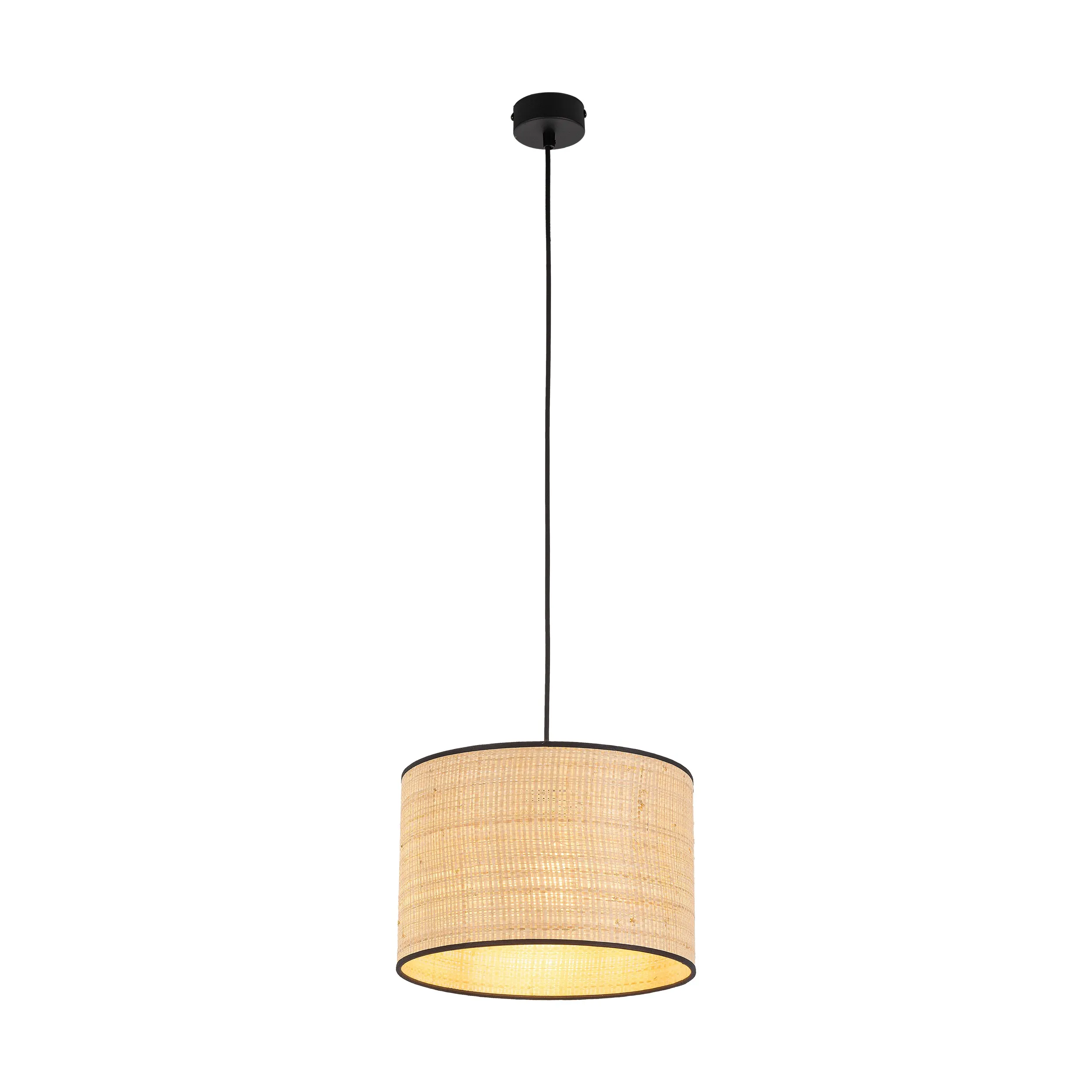 Lampa wisząca LIBERIA czarna beżowy okrągły klosz z plecionki 160x30cm - TK_4730