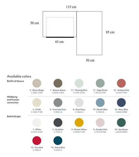 Biurko narożne z szufladą LUKA prawostronne 115x85 czerwony blat/nogi kolor dąb - RGB_CDLUK112_OAK_R