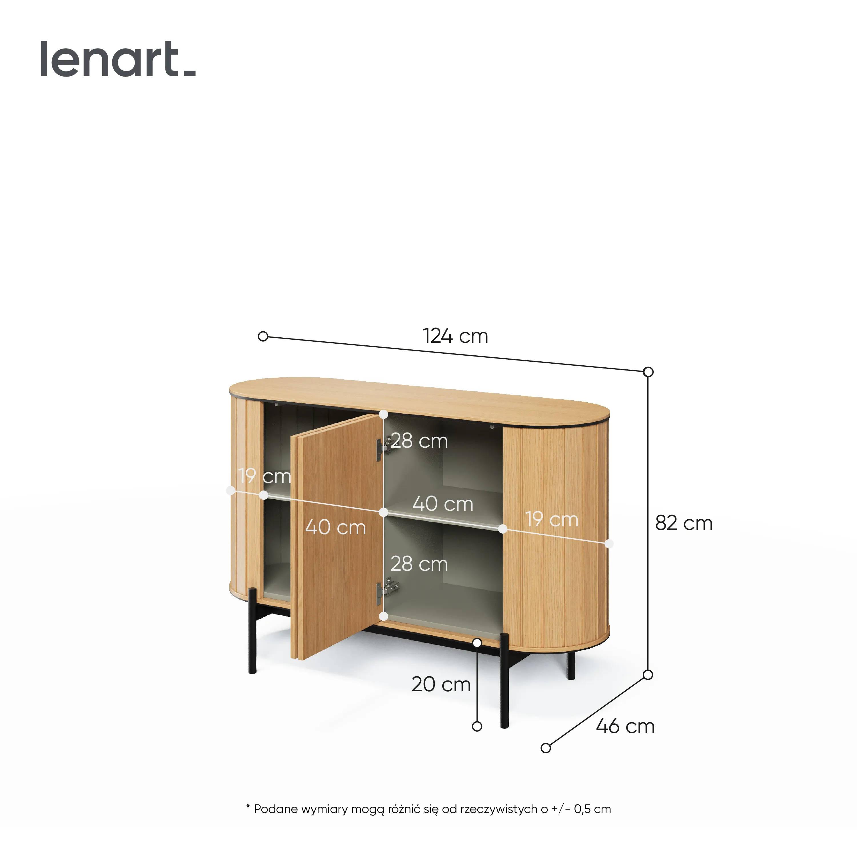 Zaokrąglona komoda 2-drzwiowa Rotto RT-02 124cm dąb vincenza/eukaliptus - RT2DE