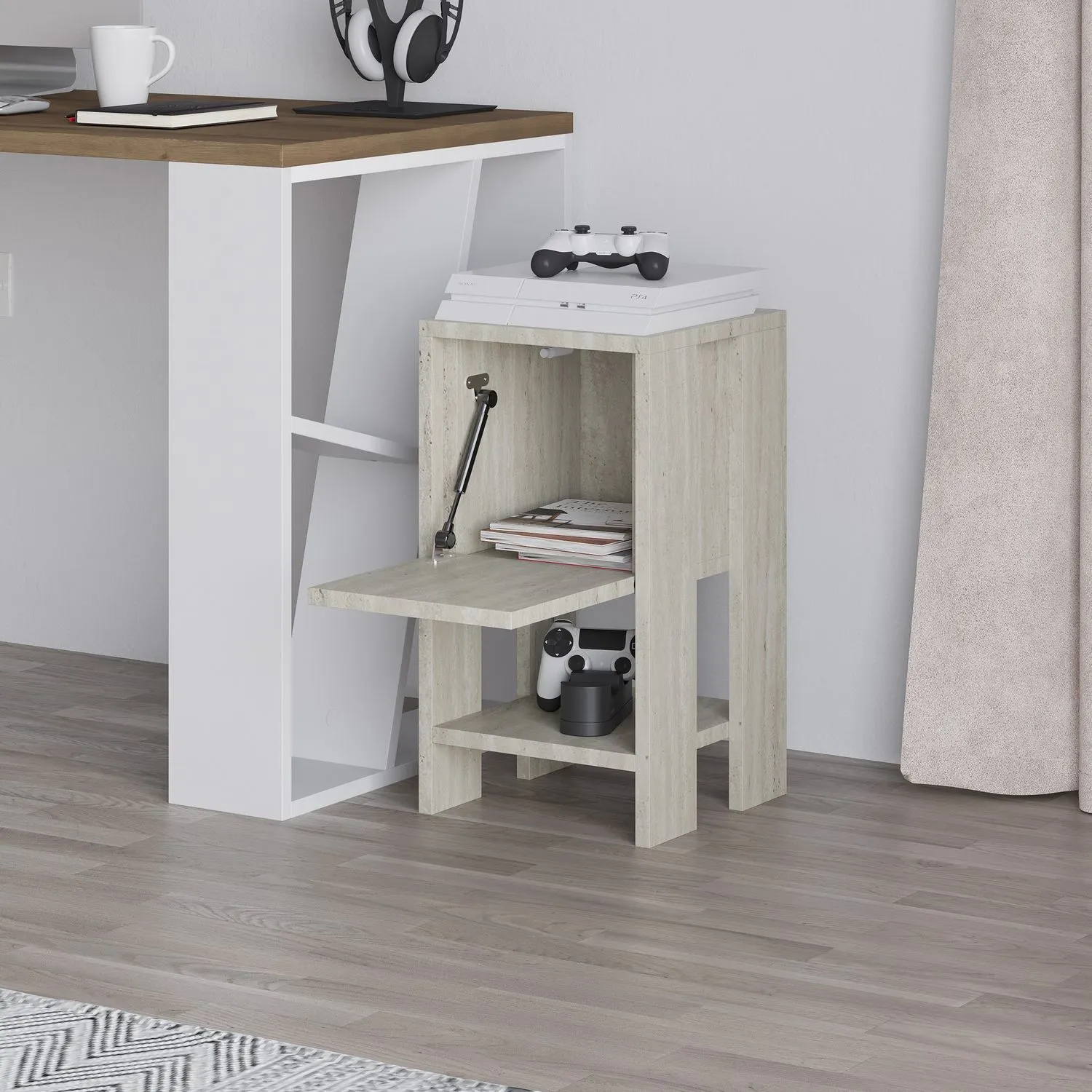 Szafka nocna trawertynowa EMA 30x30x55 beżowa efekt kamienia - ASI_776HMS3440