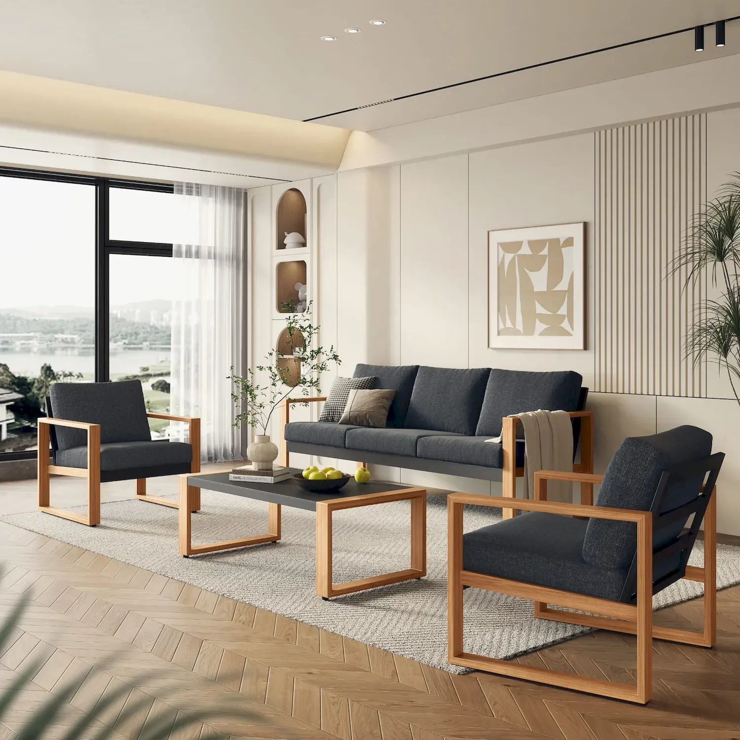 Zestaw ogrodowy DUISBURG CS sofa + 2 fotele + stolik kawowy szary — zdjęcie 11