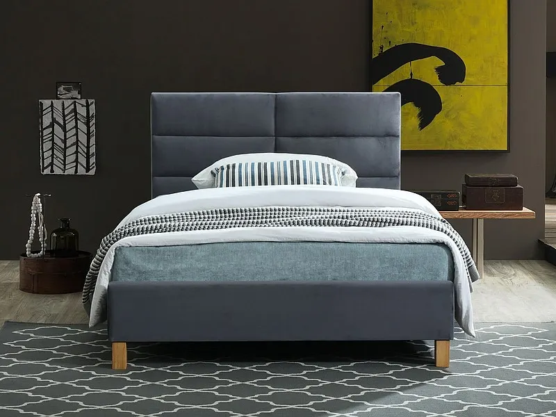 Łóżko z zagłówkiem SIERRA VELVET 120x200 TAP.150 szary nóżki drewniane Signal