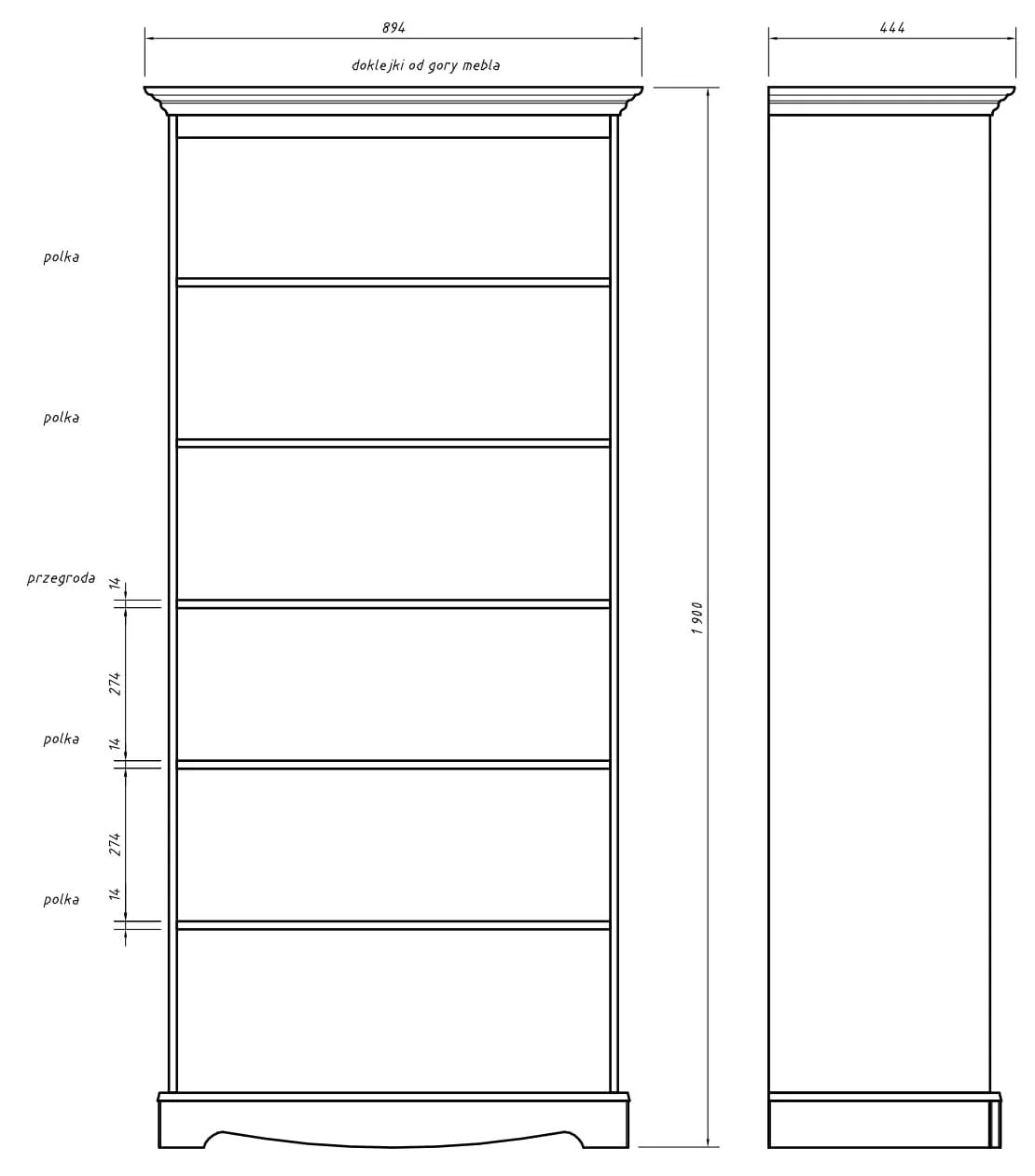 Regał sosnowy BELLUNO ELEGANTE biały, orzech - PL007B/O