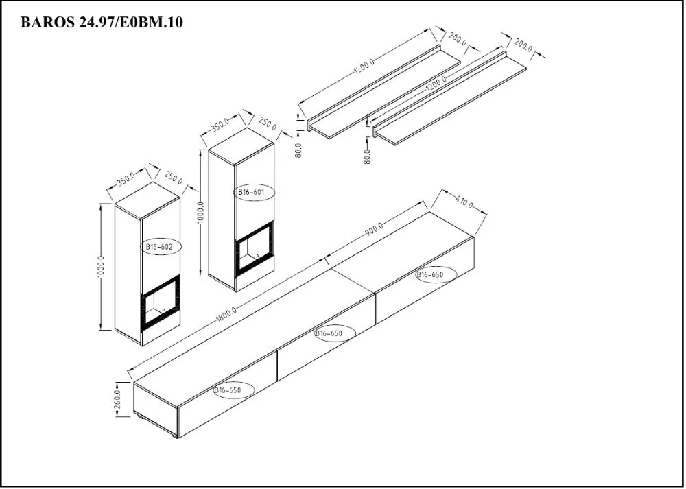 Meblościanka 5-częściowa BAROS dąb san remo - 24E0BM10