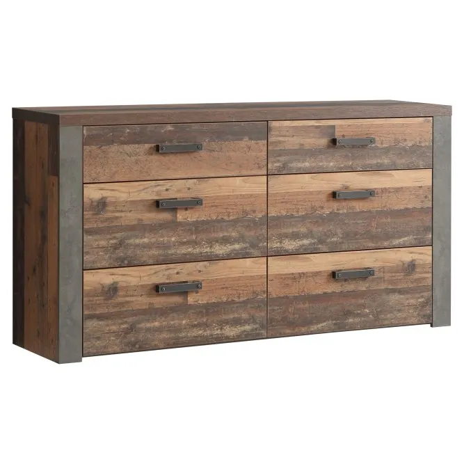 Komoda CLIFz 6 szufladami - old wood vintage, beton