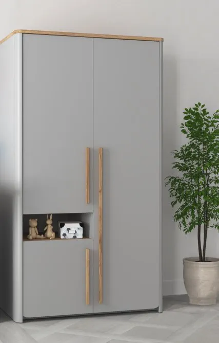 Szafa SURFINIO 3-drzwiowa z półkami i drążkiem - szary, dąb catania - SFNS721R-M378