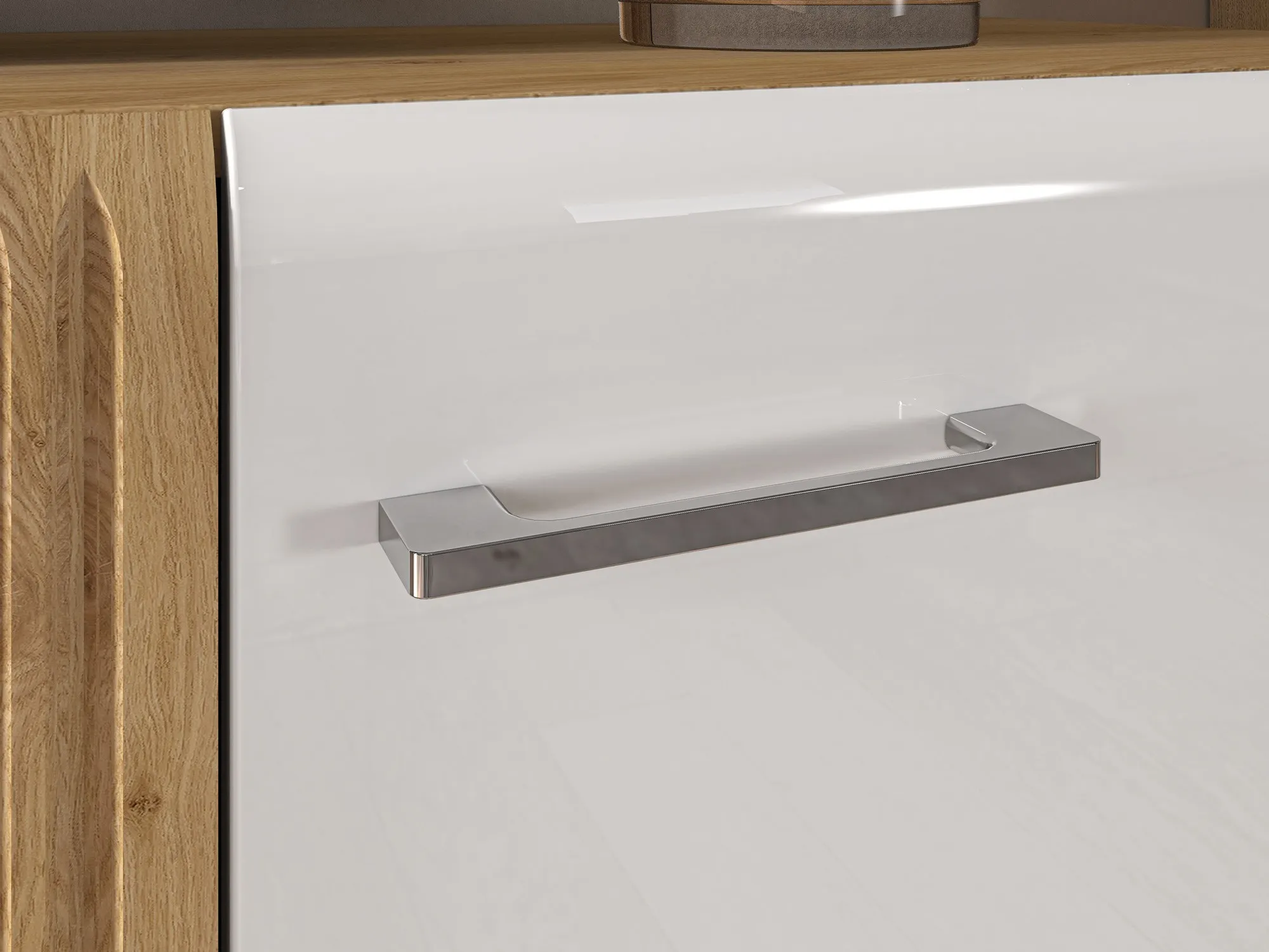 Witryna niska ADAGIO 03 Lewa dąb castello, biały połysk - 1ADAG03L-001