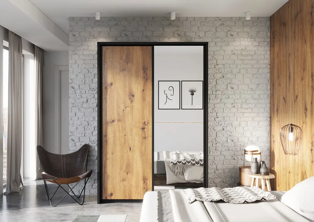 Szafa 2-drzwiowa z lustrem ARTI AR-21 150cm dąb artisan/czarna - AR21DAC