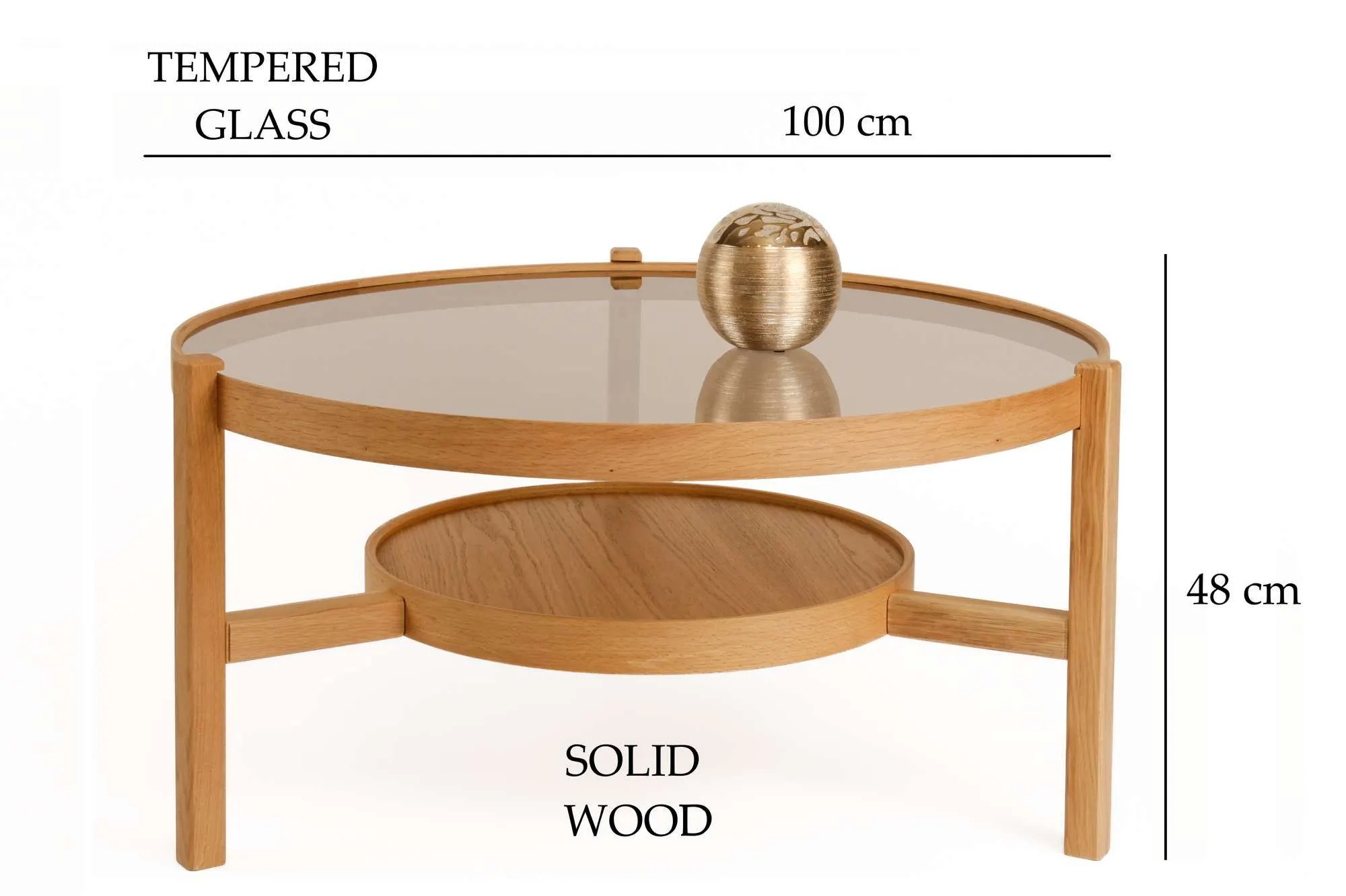 Stolik kawowy drewniany z półką FLORA Fi 100 dąb naturalny - ASI_643MRL1105