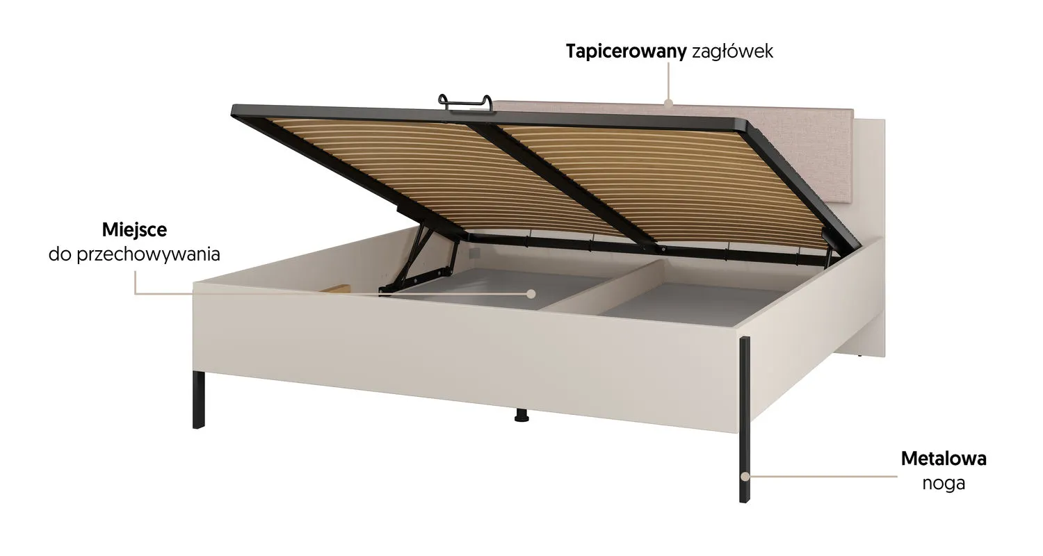 Łóżko z zagłówkiem i pojemnikiem JUKON S 180x200 kaszmirowe - 24KSND52